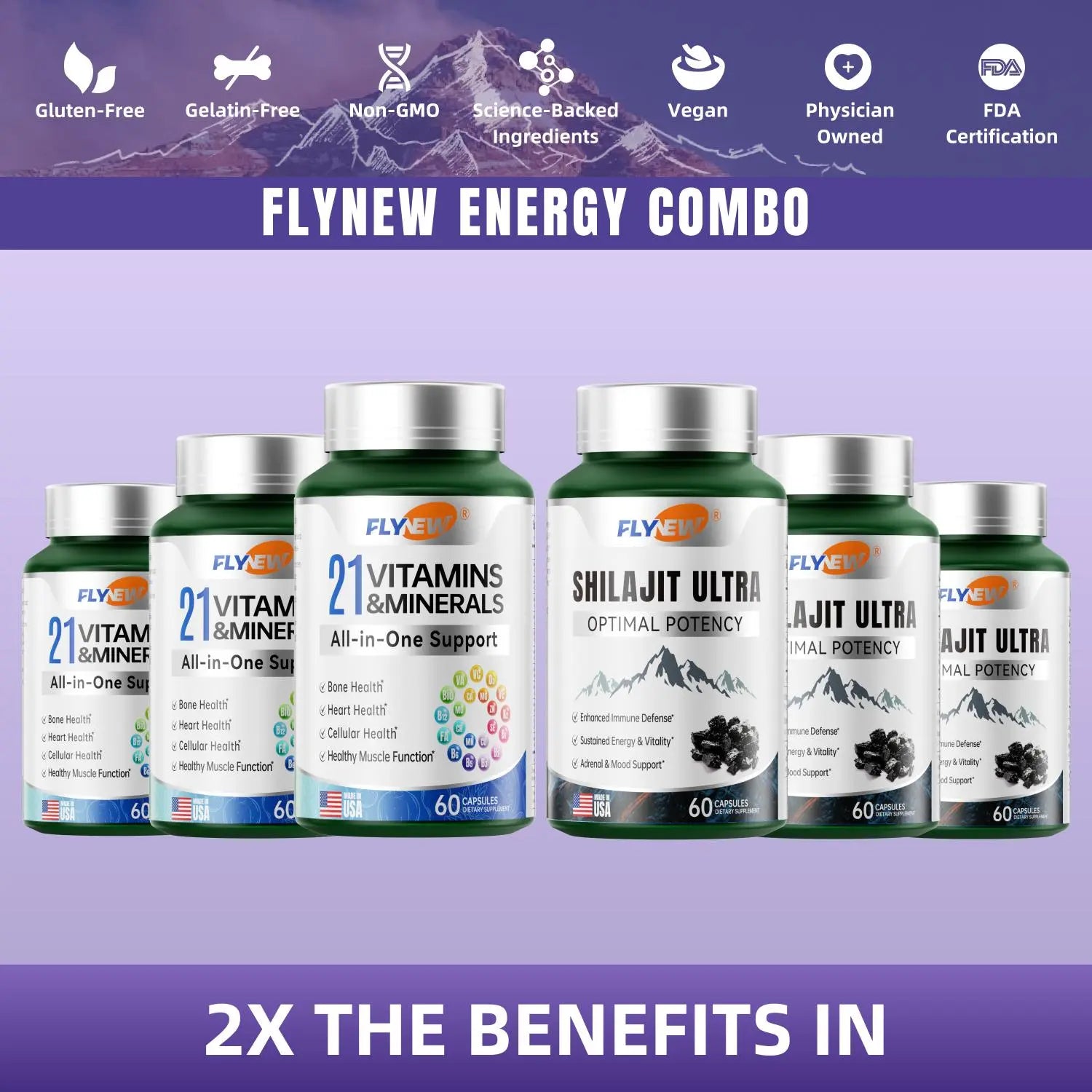 Shilajit Ultra & 21 All-In-One Vitamins Bundle - 120 Capsules with 85+ Trace Minerals & Pure Himalayan Organic Resin for Optimal Health Support - Fitness, Healthcare